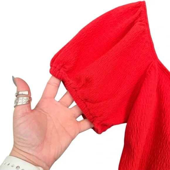 Billabong Red Puff Sleeve Top - Picture 4 of 7